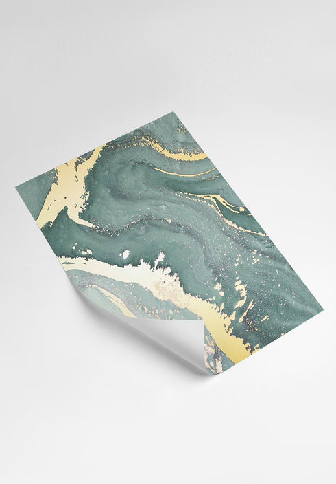 Miętowy Marmur Lewy Wzór Złoty Plakat 50x70cm